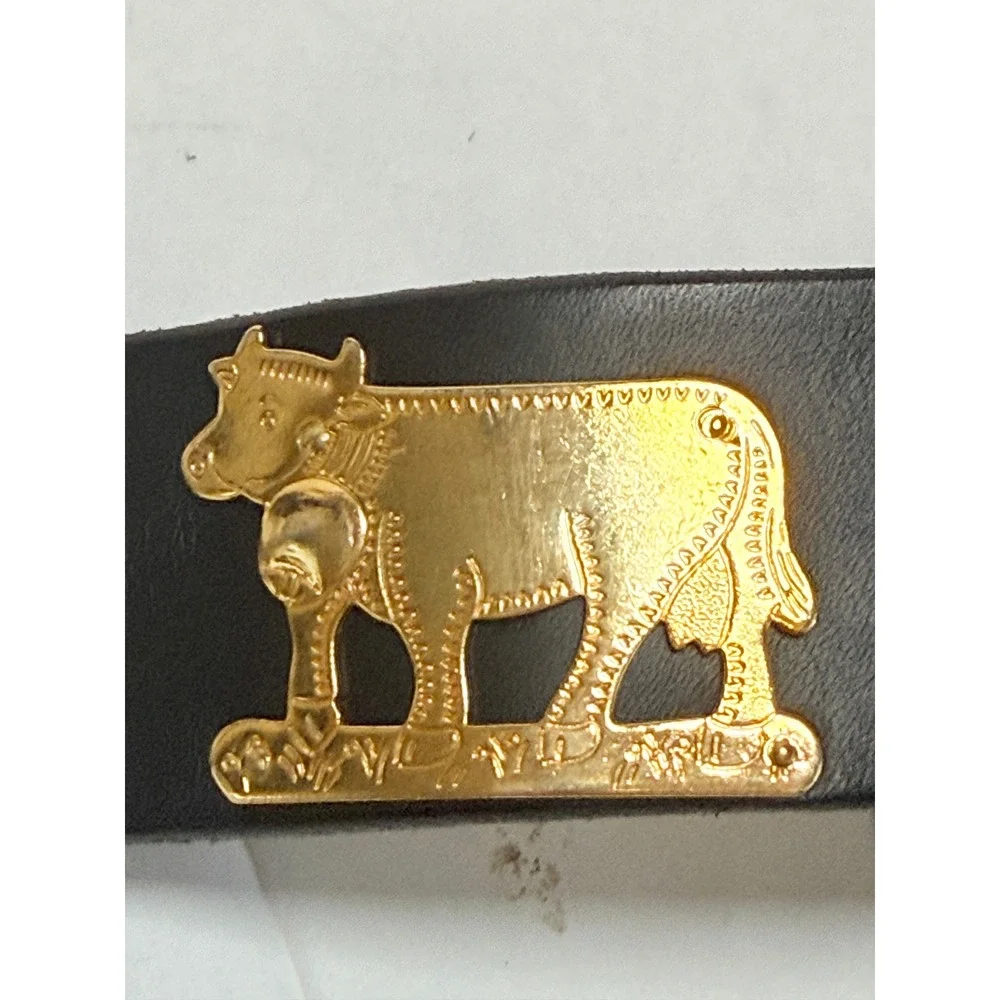 Appenzeller Swiss Leather Belt Black Brass Cow Herdsman Folk Art Size 48 Farmer